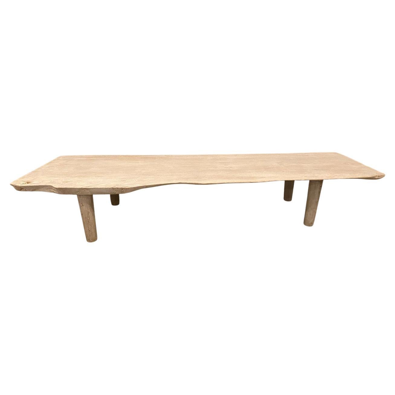 Andrianna Shamaris White Washed Live Edge Teak Wood Coffee Table or Bench For Sale