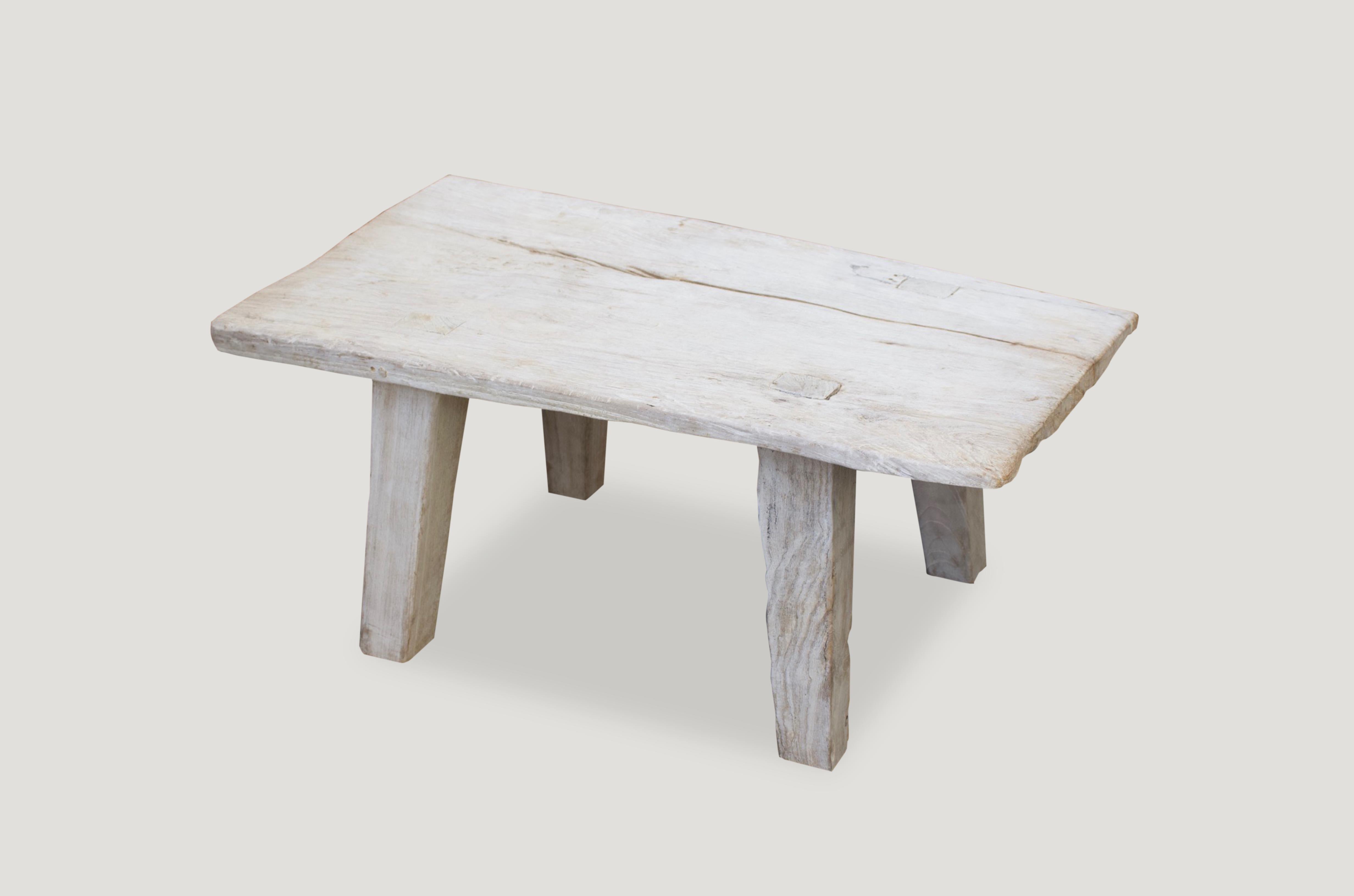 Organic Modern Andrianna Shamaris White Washed Teak Wood Side Table or Bench