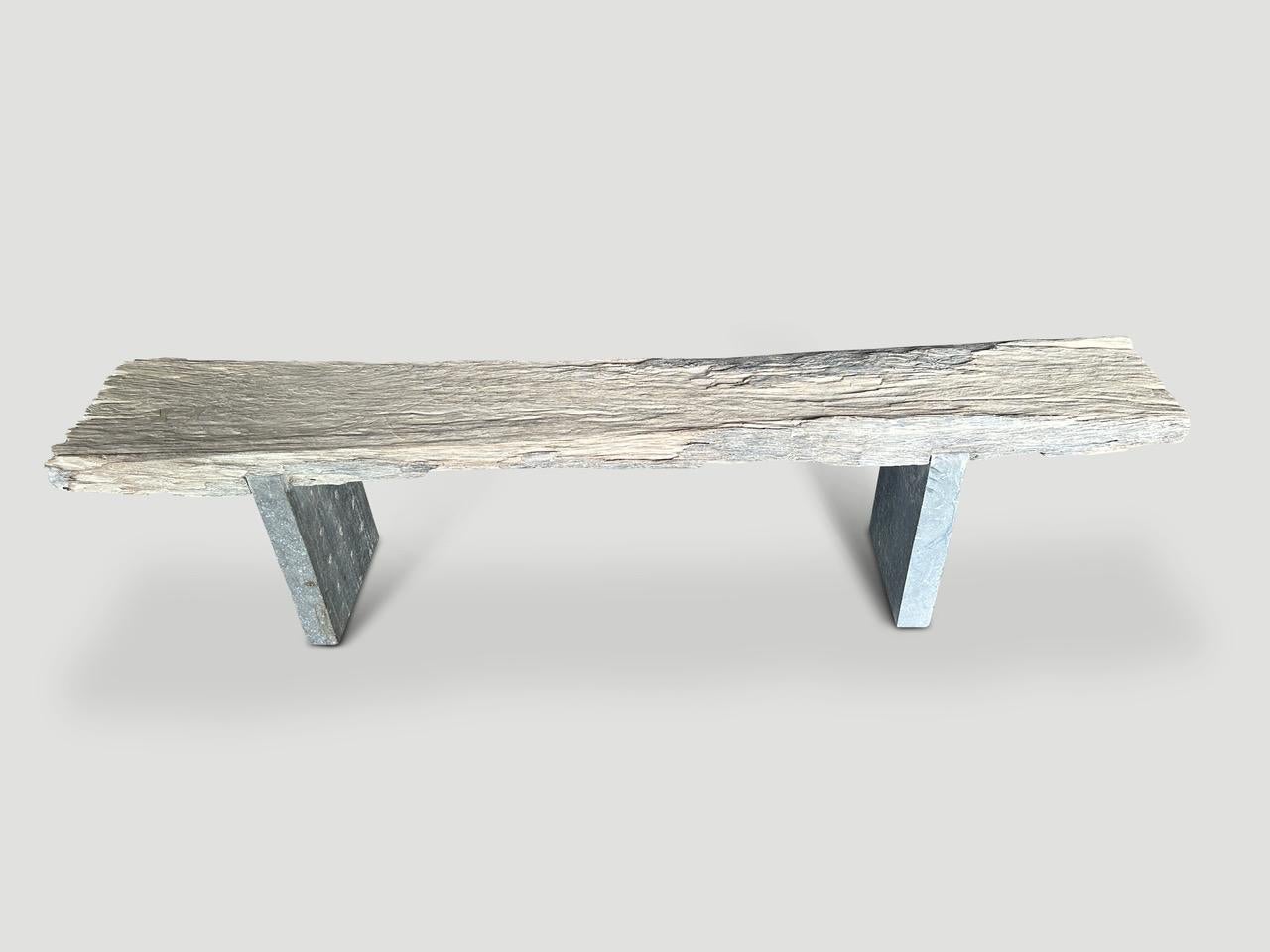 Organic Modern Andrianna Shamaris Wood and Granite Bench For Sale