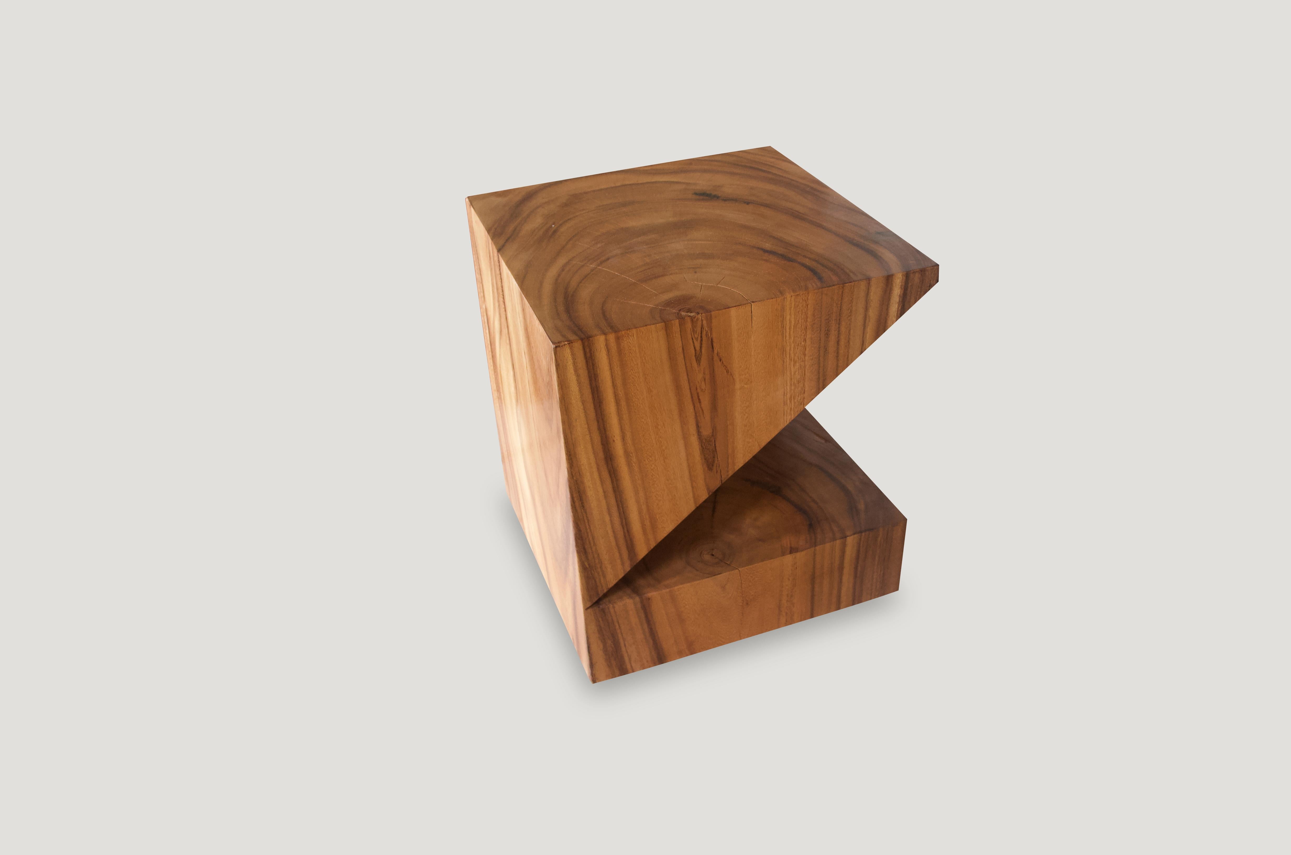 Organic Modern Andrianna Shamaris Wooden Origami Suar Wood Side Table For Sale