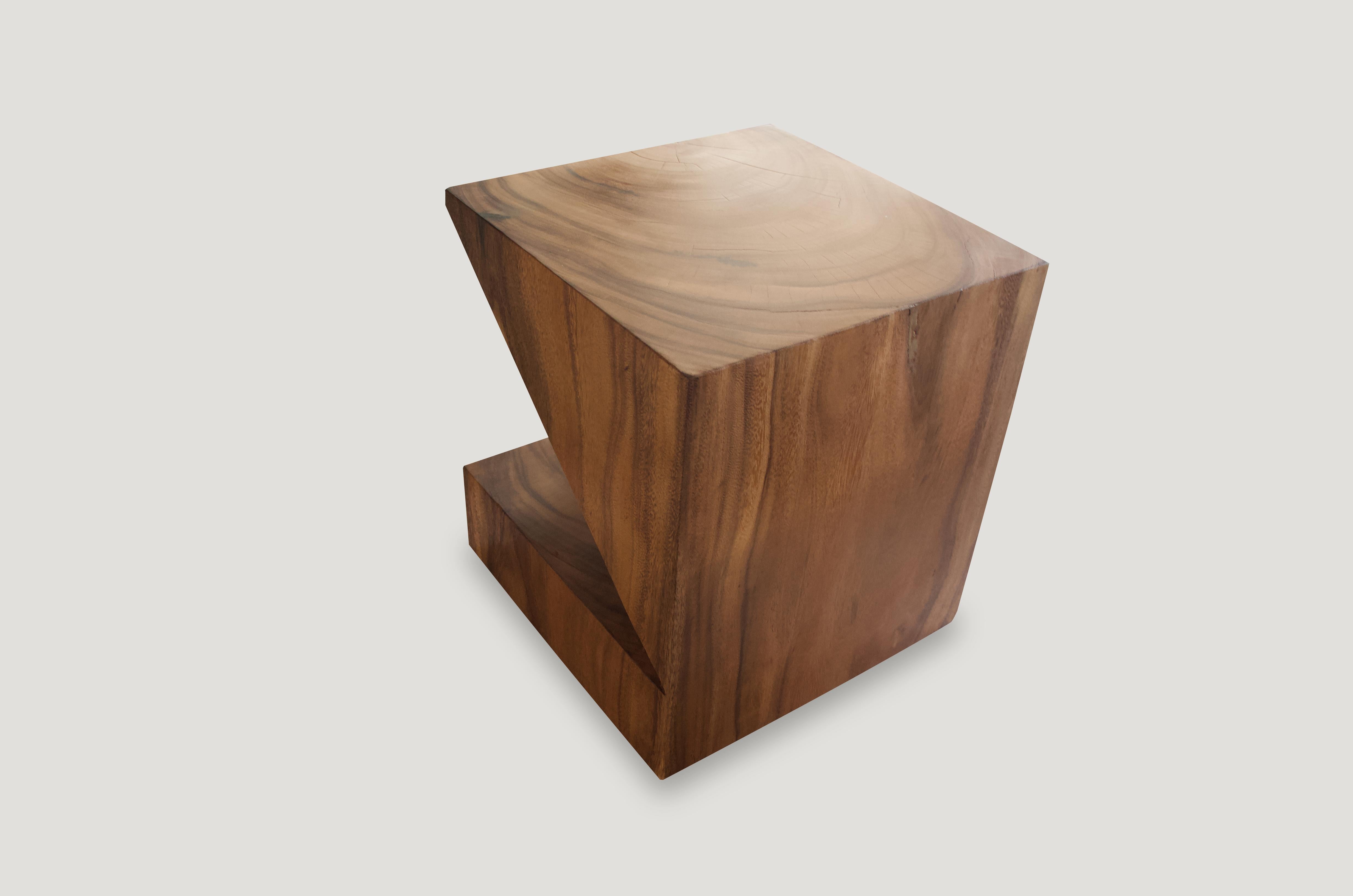 Andrianna Shamaris Wooden Origami Suar Wood Side Table In Excellent Condition For Sale In New York, NY