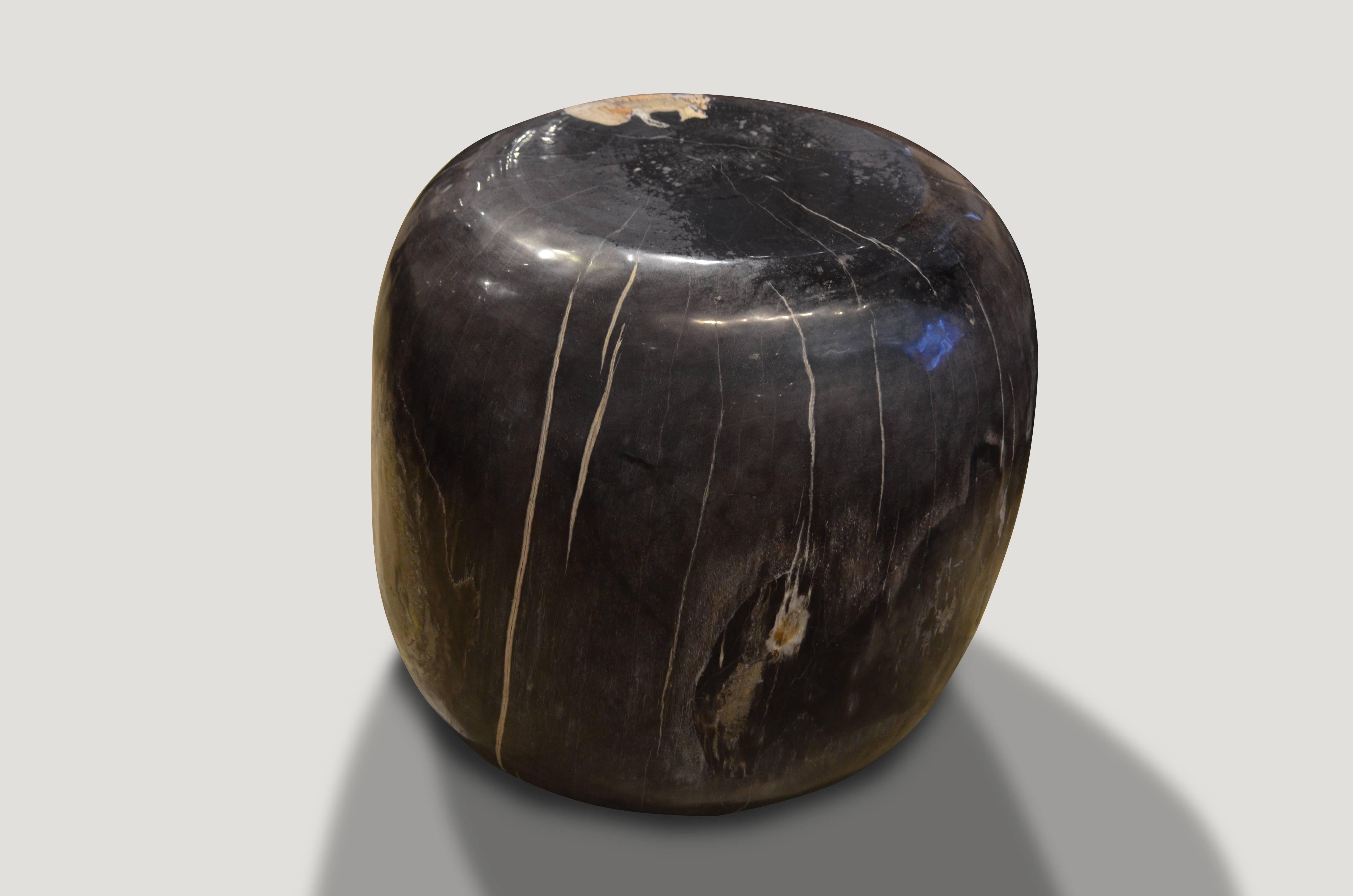 Super smooth petrified wood drum shape side table carved into this rare extra large size with sensational contrasting tones.

Andrianna Shamaris Inc., The Leader In Modern Organic Design™.



 