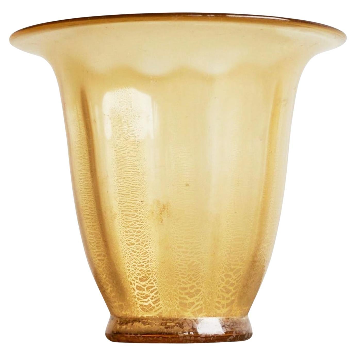 Vase en verre d'art Andries Dirk Copier en craquelé et or pour Glasfabriek Leerdam