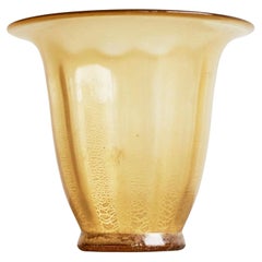 Andries Dirk Copier Art Glass Vase in Craquelé and Gold for Glasfabriek Leerdam