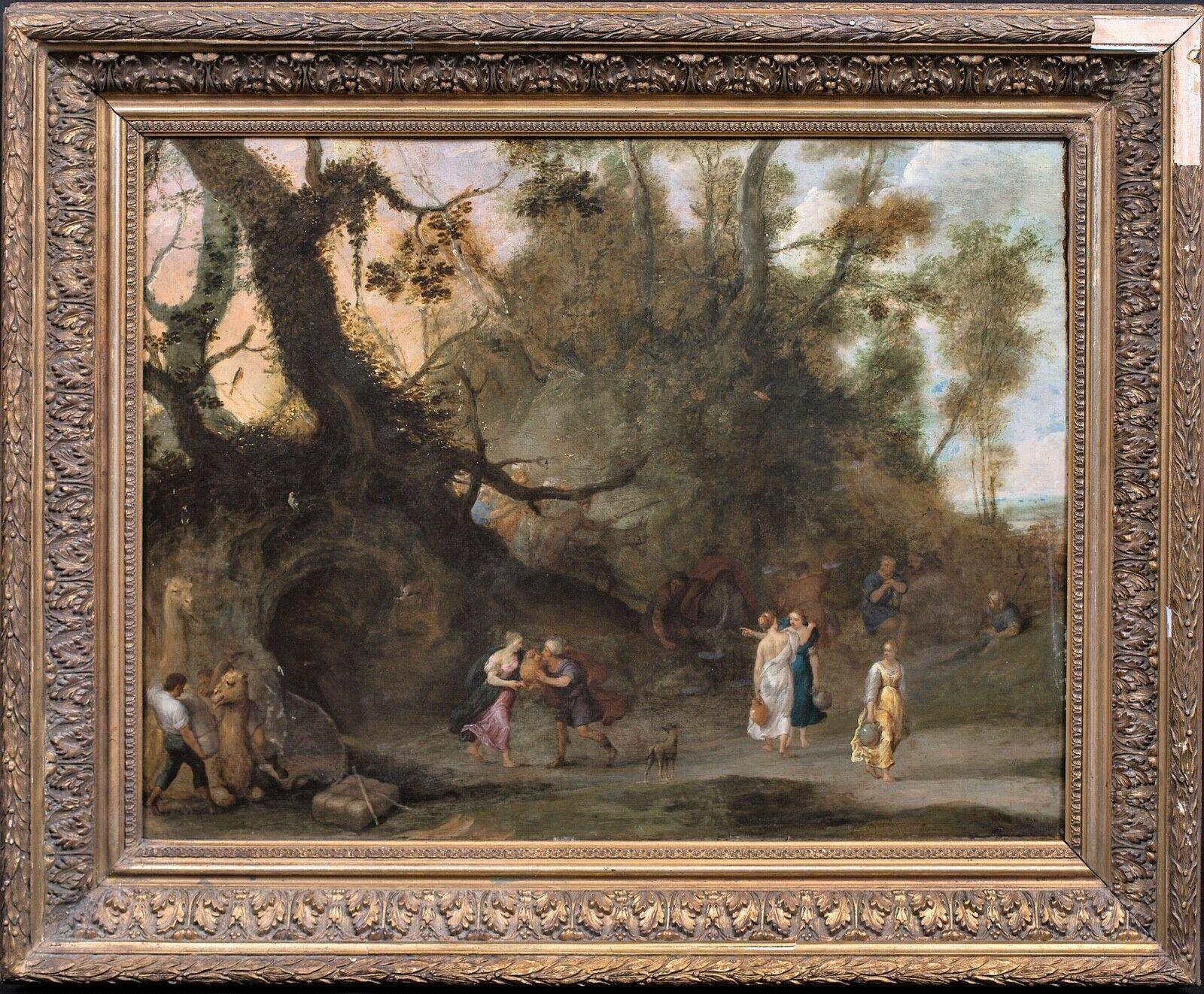 Andries SNELLINCK Landscape Painting - Rebecca & Eliezer, 17th Century