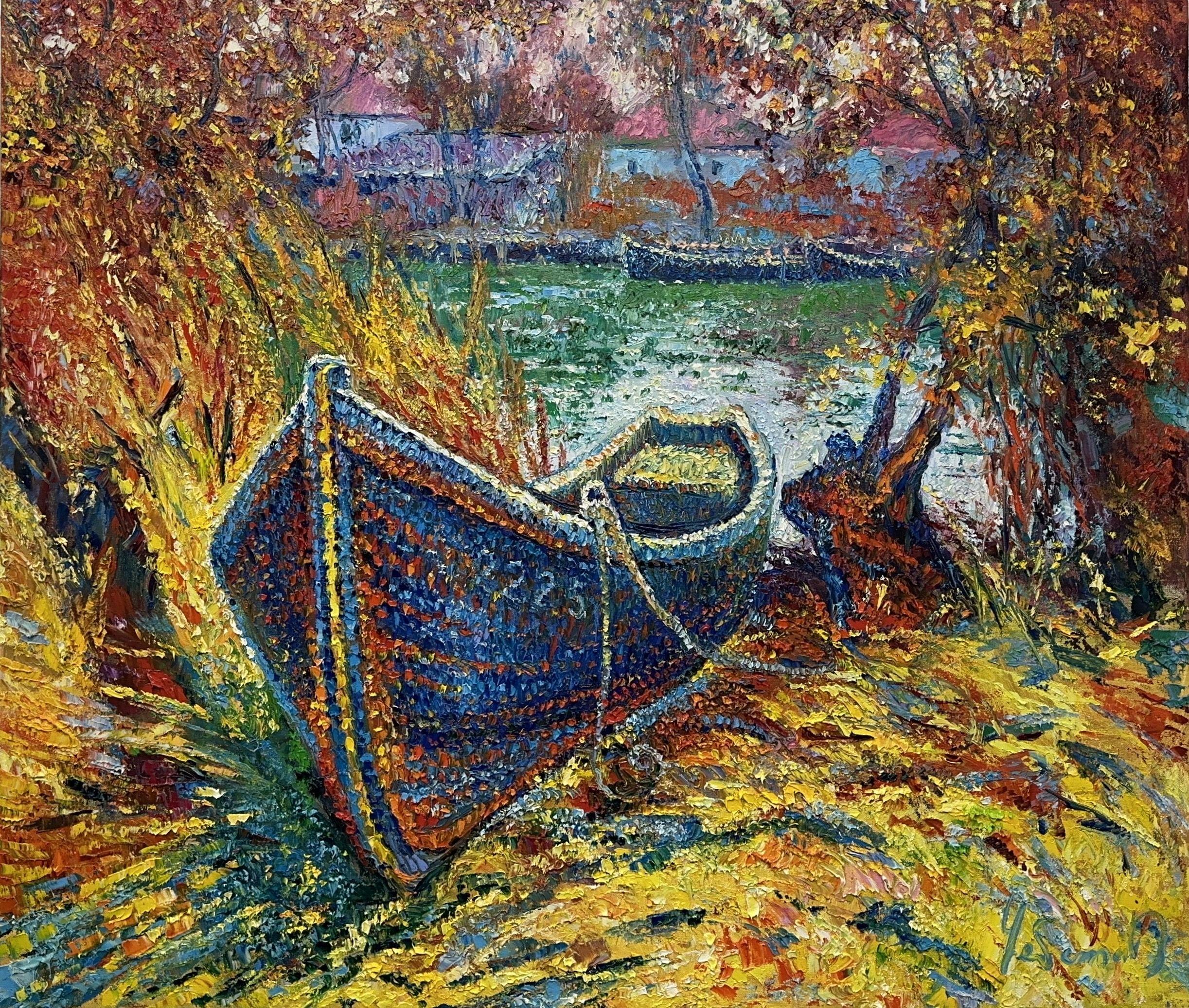 â€žHerbstmärchenâ€œ Ukraine. Vilkovo, Gemälde, Öl auf Leinwand – Painting von Andrii Chebotaru