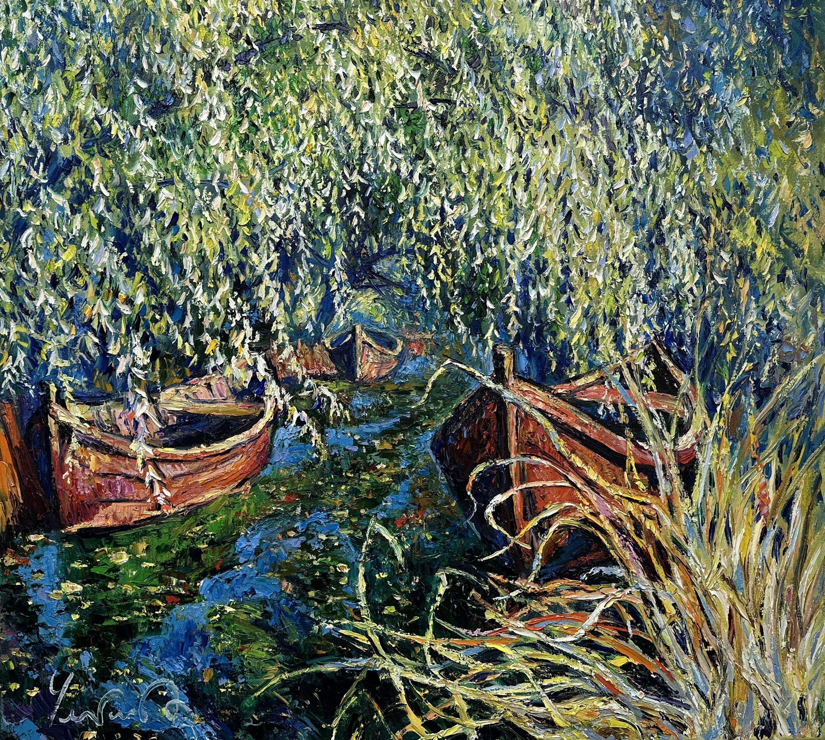 „Herbstliches Märchen aus der Ukraine Vilkovo“, Gemälde, Öl auf Leinwand