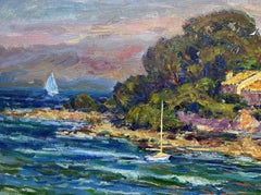 "Evening Beach, La Garoup, Antibes" France Antibes, Painting, Oil on Canvas