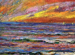 "Evening on Kyiv Sea" Kyiv Ukraine, Painting, Oil on Canvas