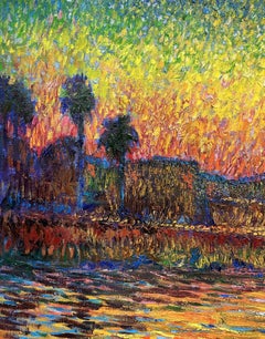 « Evening over Antibes » Antibes. France, peinture, huile sur toile