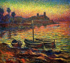 "Evening over Antibes" Antibes. France., Painting, Oil on Canvas