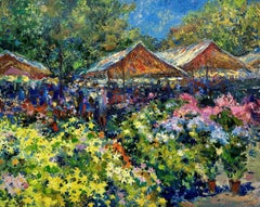 "Flower Market"  Nice. France., Painting, Oil on Glass
