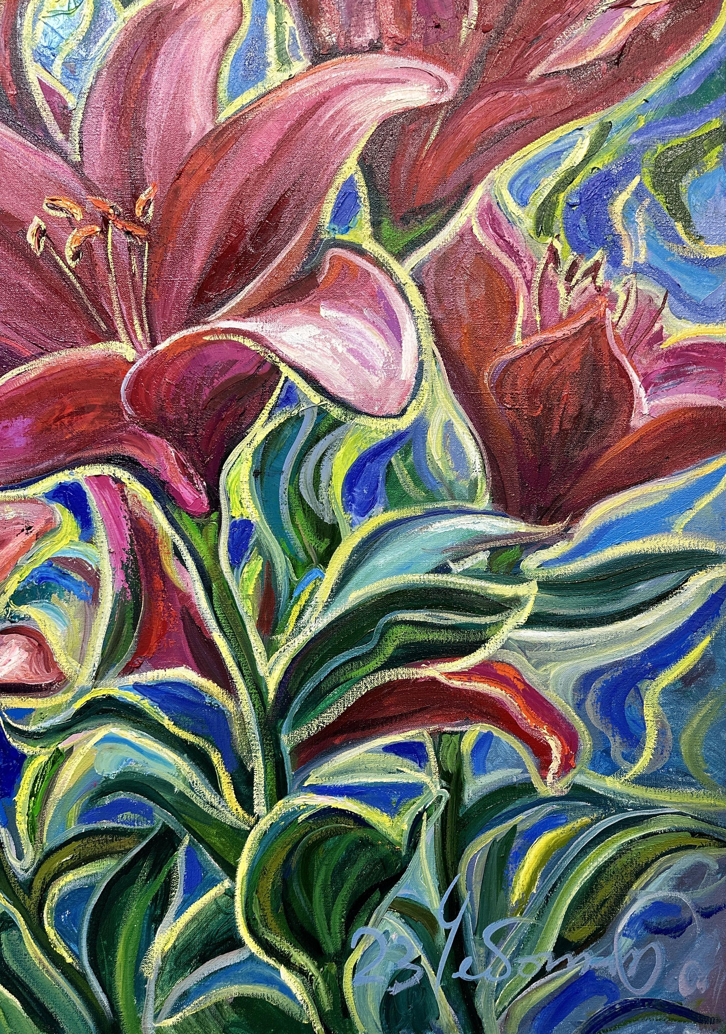 „Lilies“, Gemälde, Öl auf Leinwand im Angebot 1