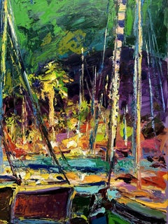 "Night Marina of Marmaris" Marmaris Turkey, Painting, Oil on Canvas