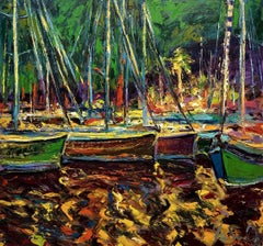 "Night Marina of Marmaris" Marmaris Turkey, Painting, Oil on Canvas