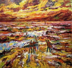 "Riding the Crest of Waves". Hendaye. France., Painting, Oil on Canvas