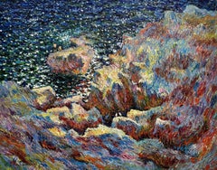 "Rocky Shore". Antibes. France., Painting, Oil on Canvas