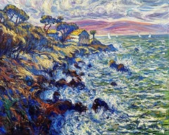"Stormy Sea" Antibes. French Riviera., Painting, Oil on Canvas