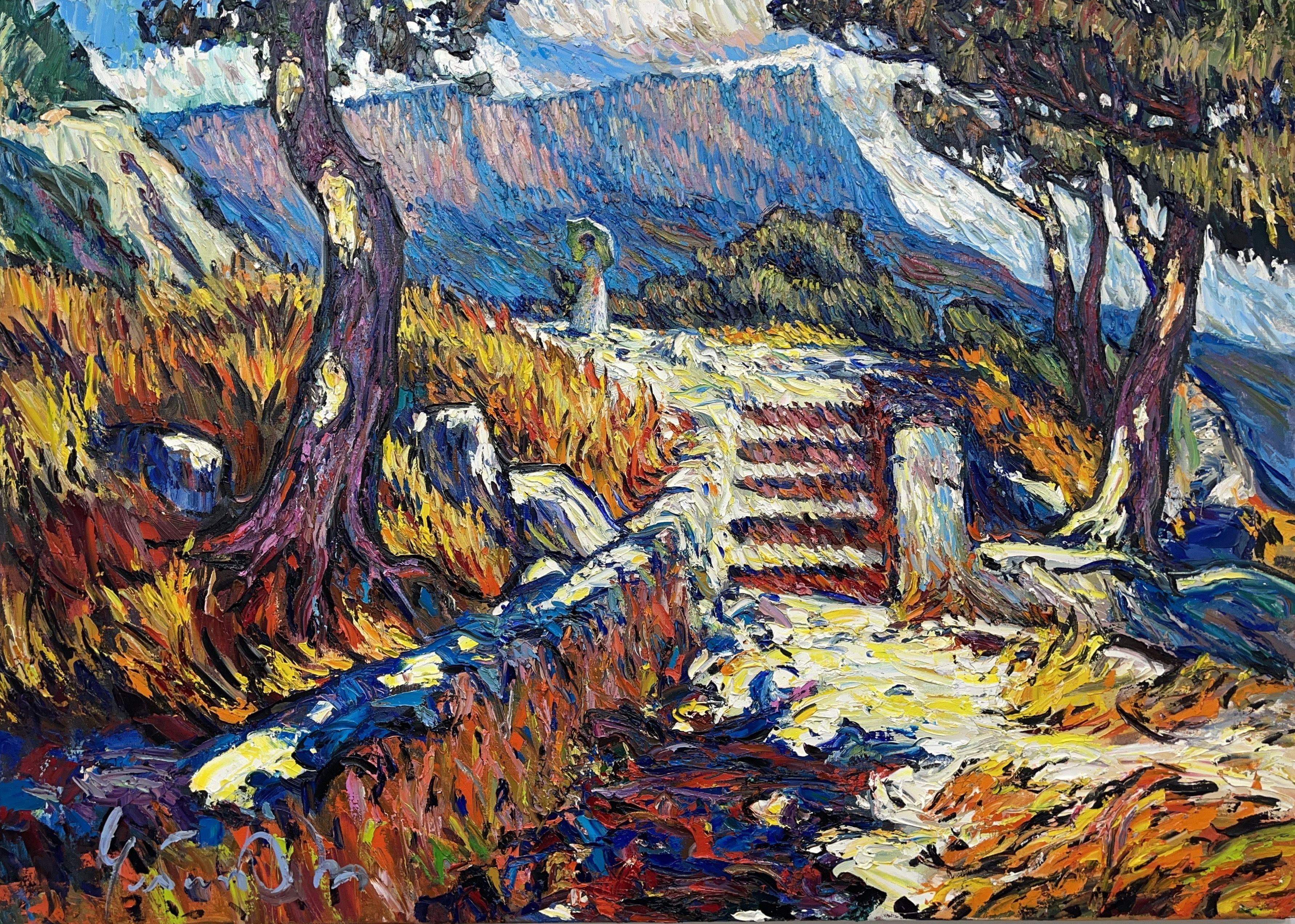 instagram @chebotaru.a    The painting "Stroll," created in 2012 in Simeiz, Crimea, Ukraine, invites the viewer into a world of tranquil nature and moments of serenity. In the foreground, the artist skillfully plays with light and shadow, creating a