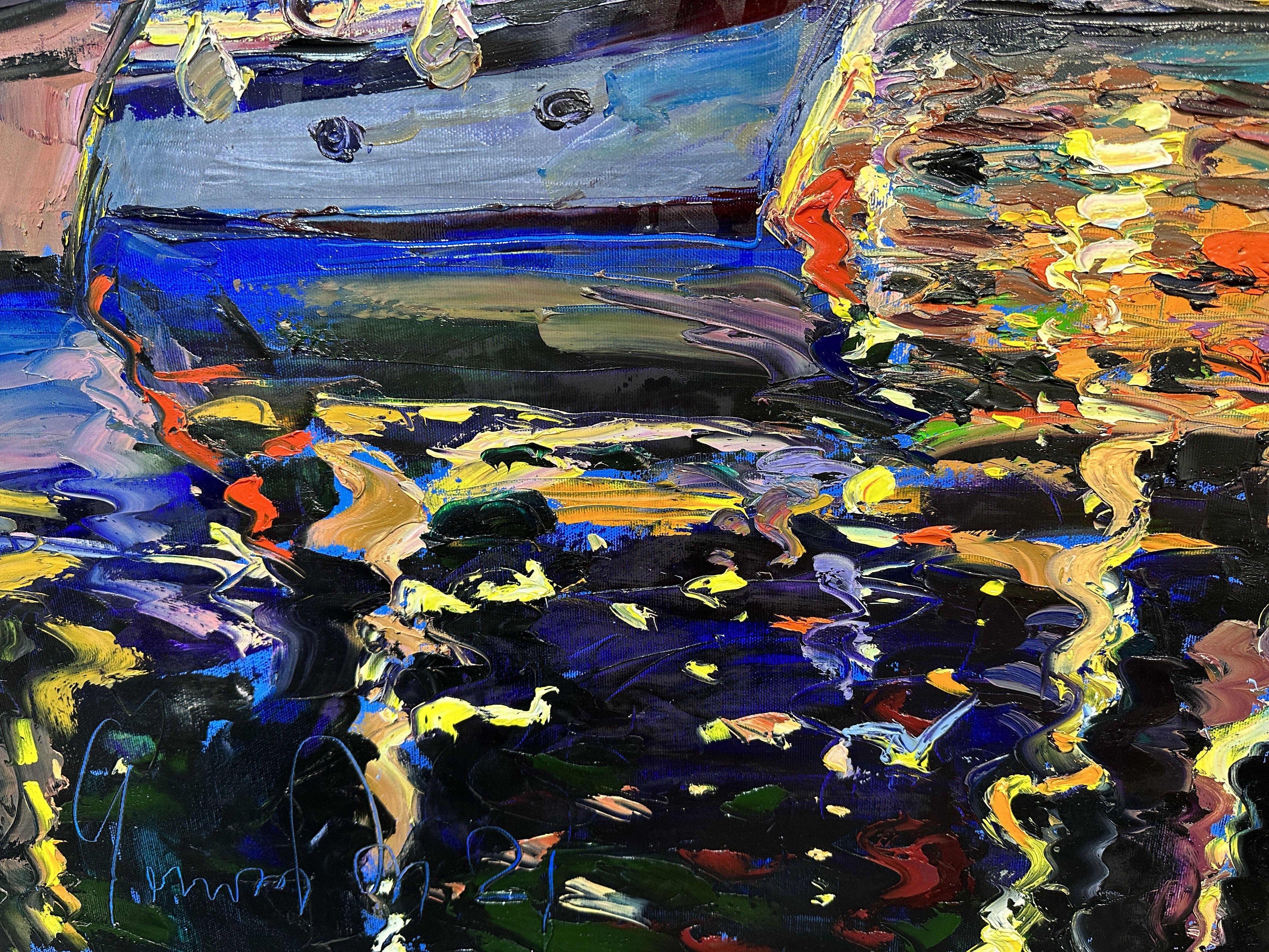 „Die Nacht Marina von Marmaris“ Marmaris Türkei, Gemälde, Öl auf Leinwand (Impressionismus), Painting, von Andrii Chebotaru
