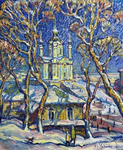 "Winter Kiev" Kyiv. Ukraine., Painting, Oil on Glass