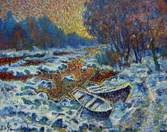 "Winter on the Desna". Kyiv. Ukraine., Painting, Oil on Canvas