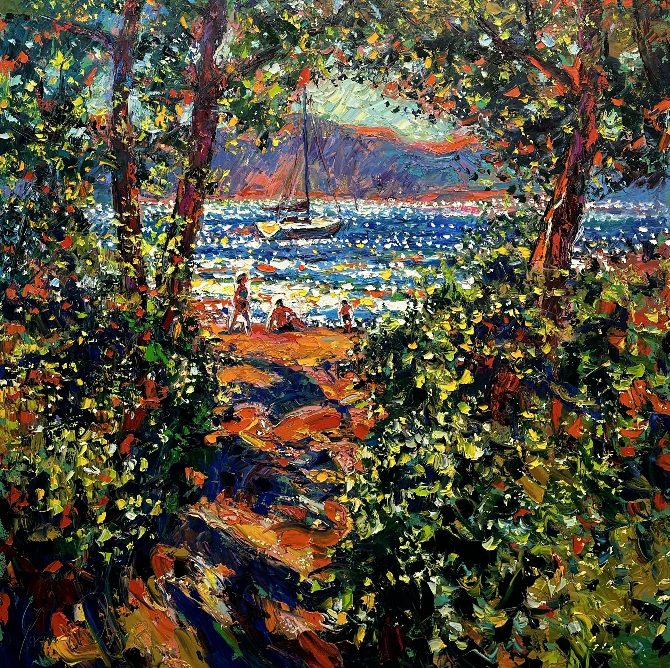 Andrii Chebotaru Abstract Painting – "Yacht" Antibes. Frankreich, Gemälde, Öl auf Leinwand