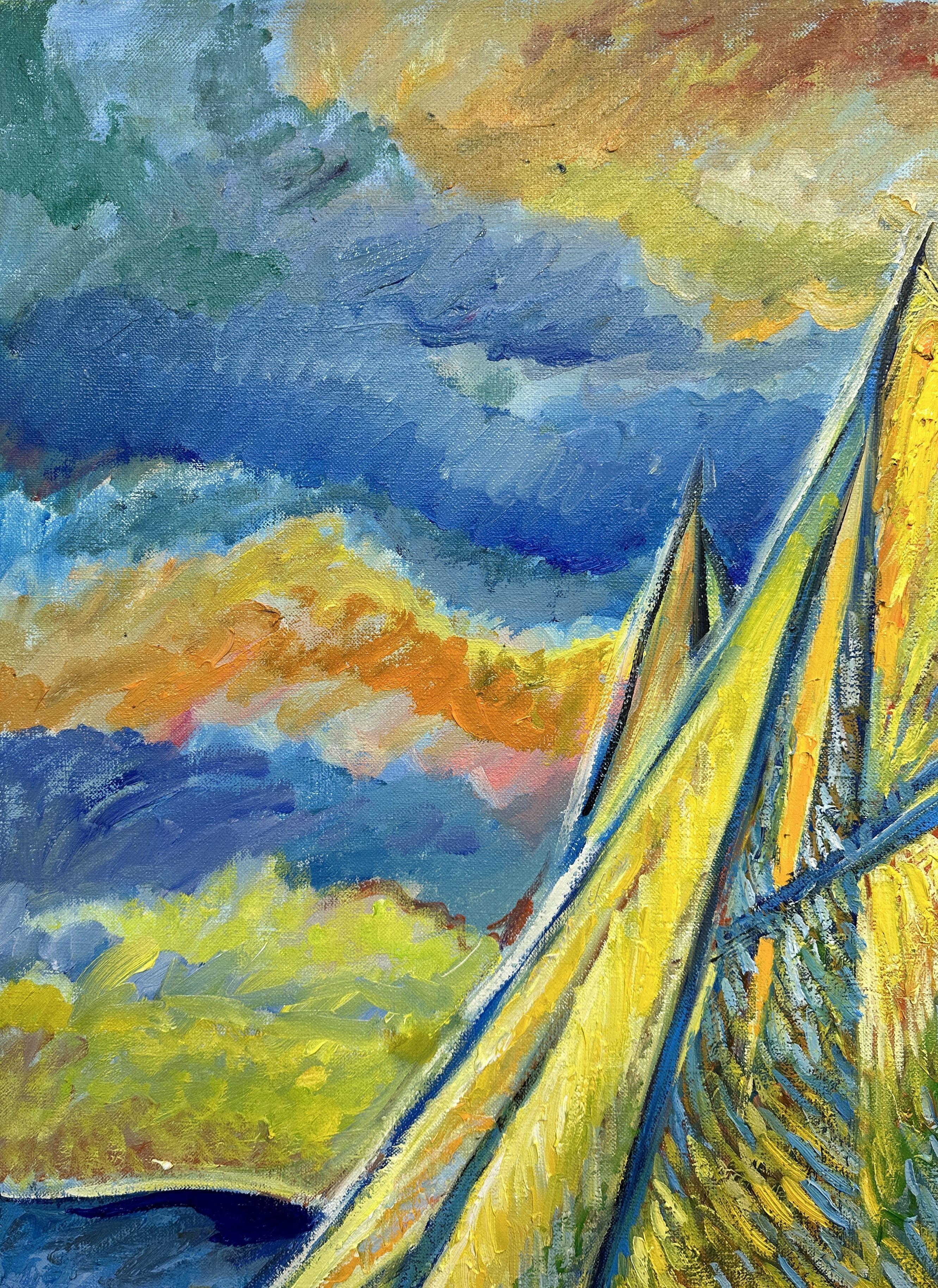 „Yachts at Sea“ Antibes Frankreich, Gemälde, Öl auf Leinwand (Impressionismus), Painting, von Andrii Chebotaru