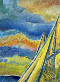 "Yachts at Sea" Antibes France, peinture, huile sur toile