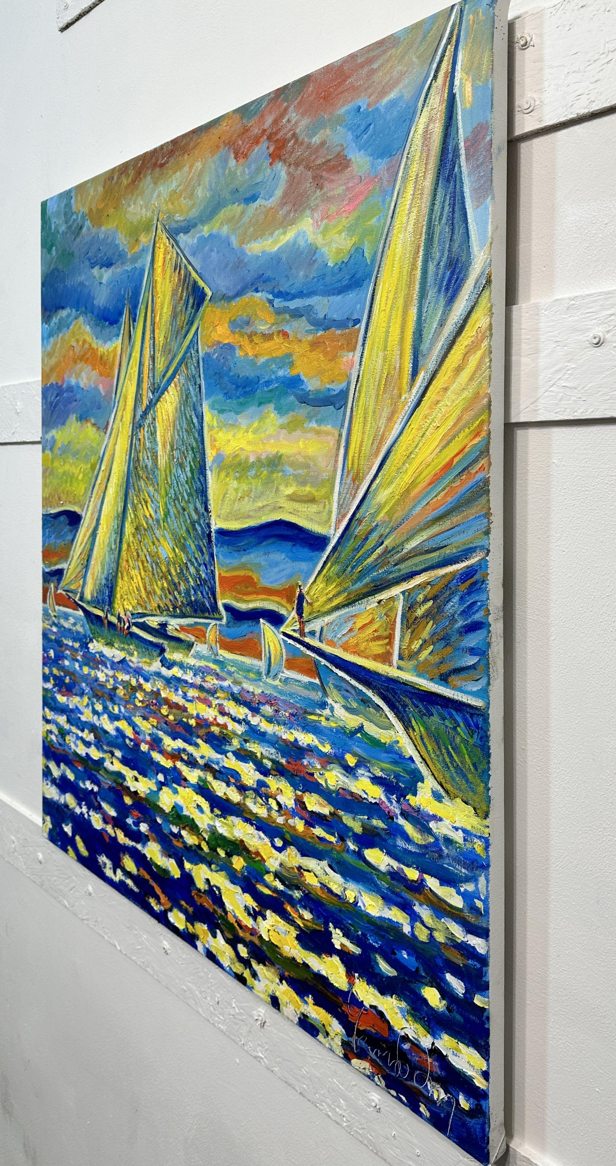 „Yachts at Sea“ Antibes Frankreich, Gemälde, Öl auf Leinwand im Angebot 2