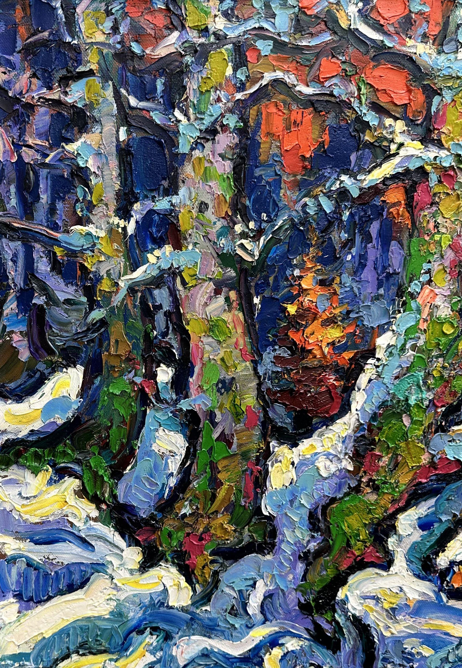 „Cottage in the Forest“. Zakarpattia, Ukraine, Gemälde, Öl auf Leinwand im Angebot 2