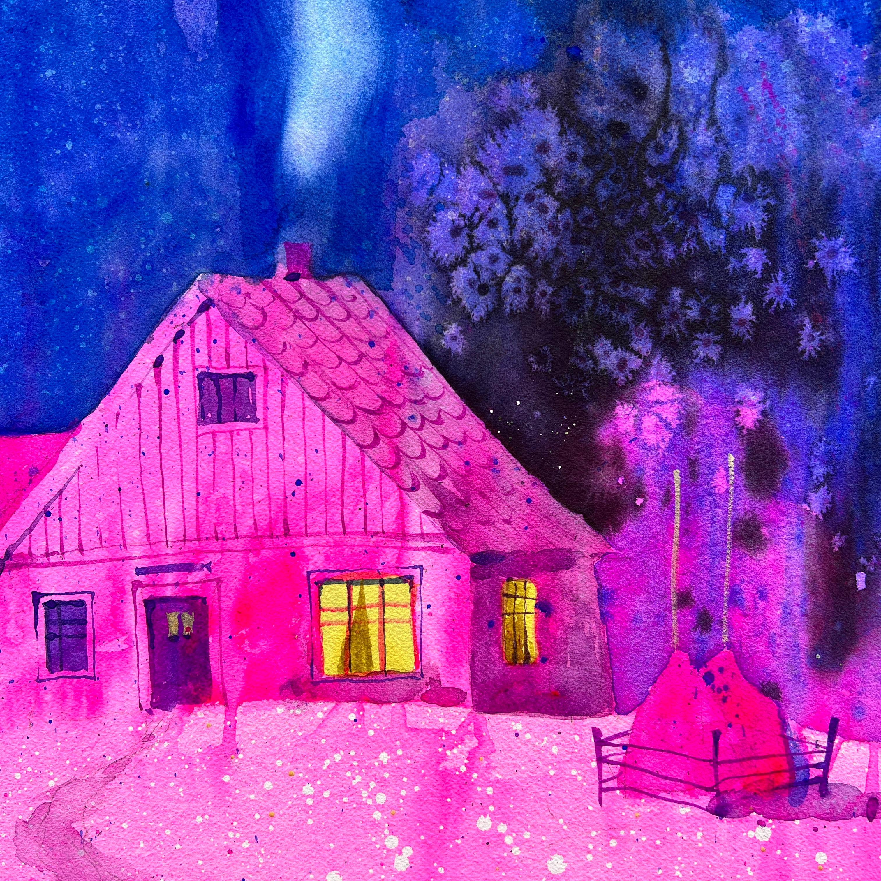 „Sanctuary Amid Eternal Winter“ (Blau), Landscape Painting, von Andrii Kovalyk