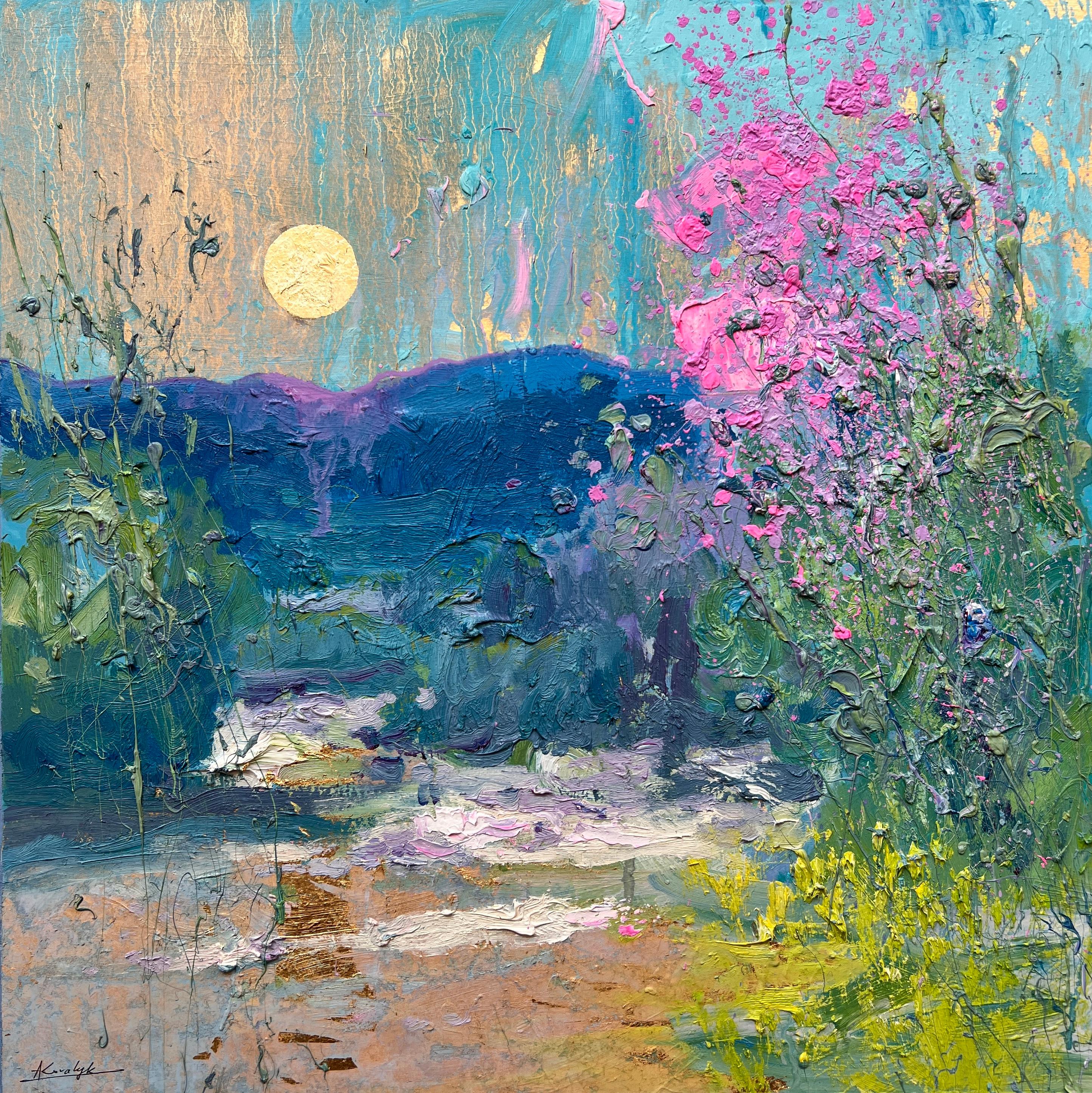 Andrii Kovalyk Landscape Painting - "Spring Silence Under the Moon"