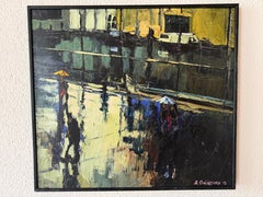 Rainy Day Acryl Painting by Ukranian Artist Andrii Onyshchenko framed