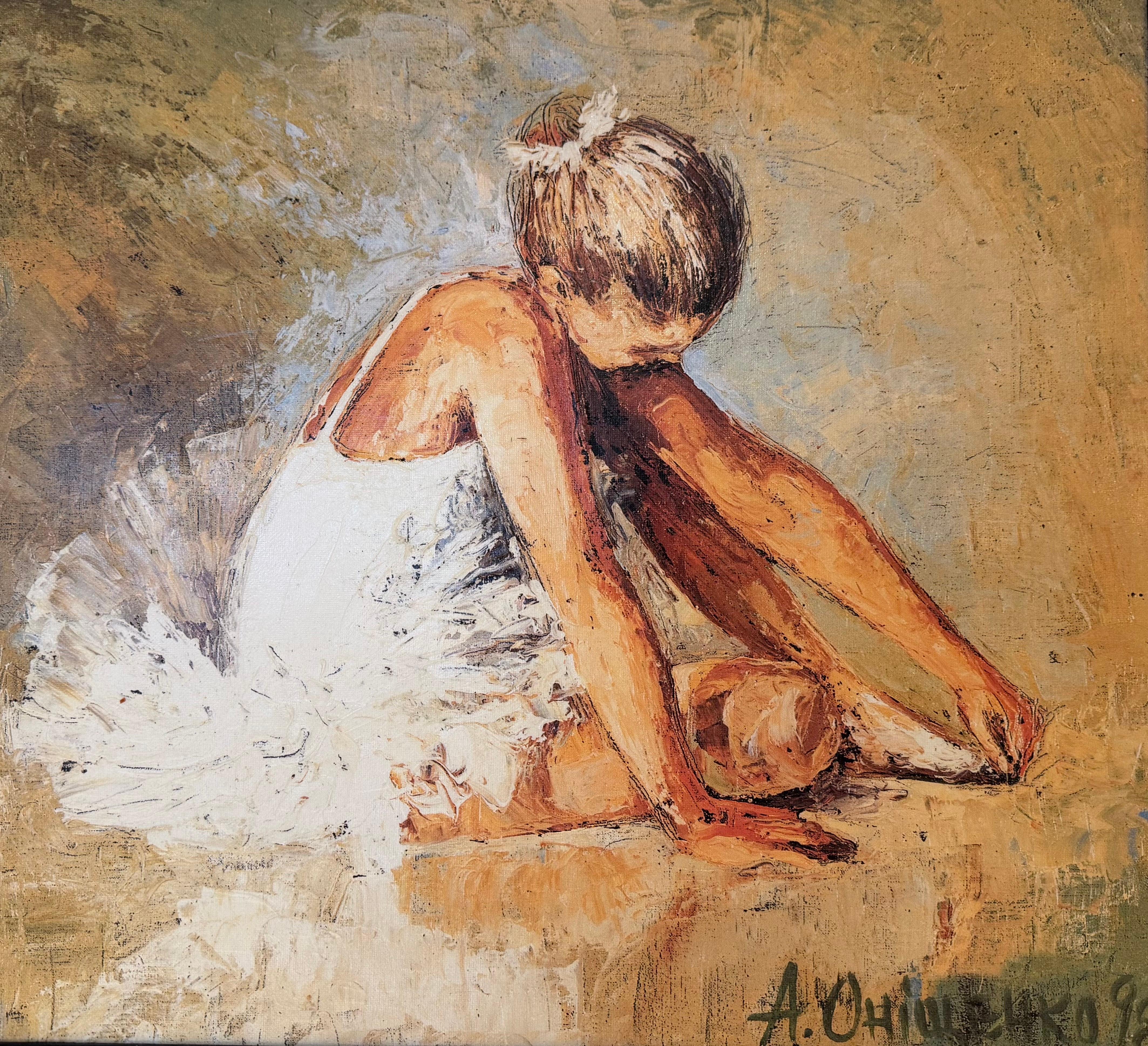 Quiet Pause Ballerina Stampa su tela con acrilico dipinto a mano di Onyshchenko