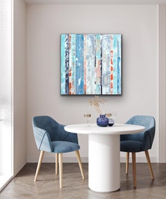 EQ serie redefinida 1700-EU101-3, Pintura abstracta azul y naranja, Arte brillante