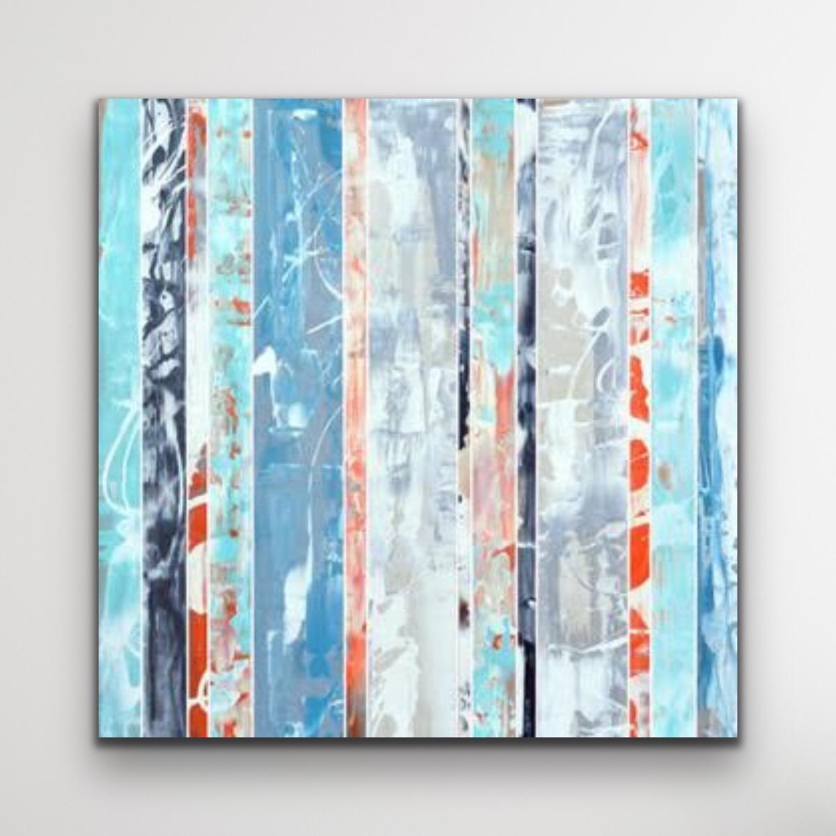 EQ redefined series 1700-EU101-3, Blue and Orange Abstract Painting, Bright Art For Sale 1