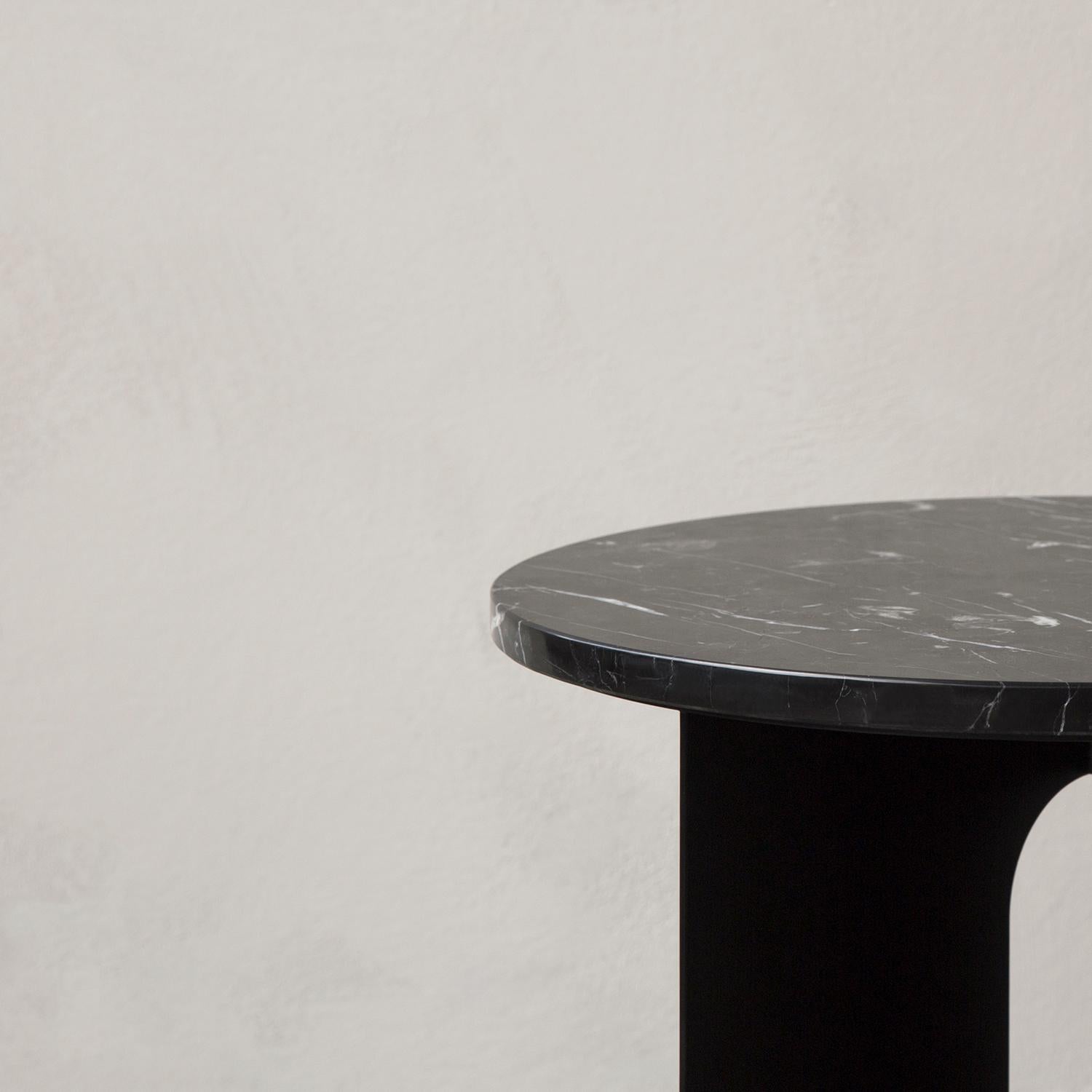 Scandinavian Modern Androgyne Side Table, Steel Base in Black, Tabletop in Black Marble For Sale