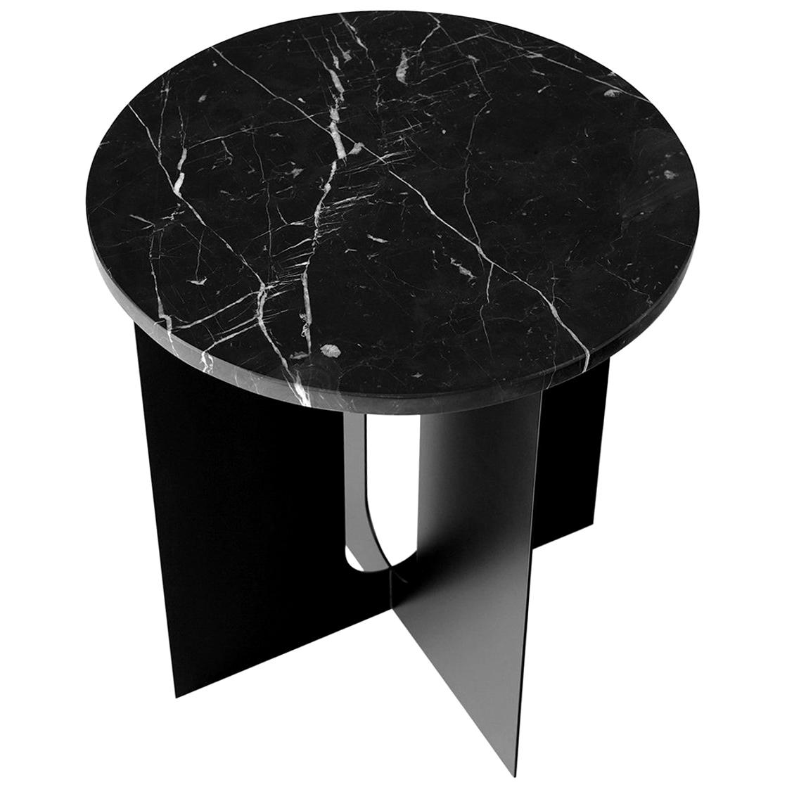 Androgyne Side Table, Steel Base in Black, Tabletop in Black Marble For Sale
