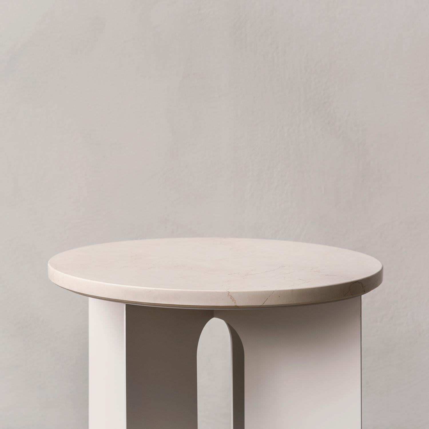 Powder-Coated Androgyne Side Table, Steel Base in Ivory, Table Top in Ivory Marble