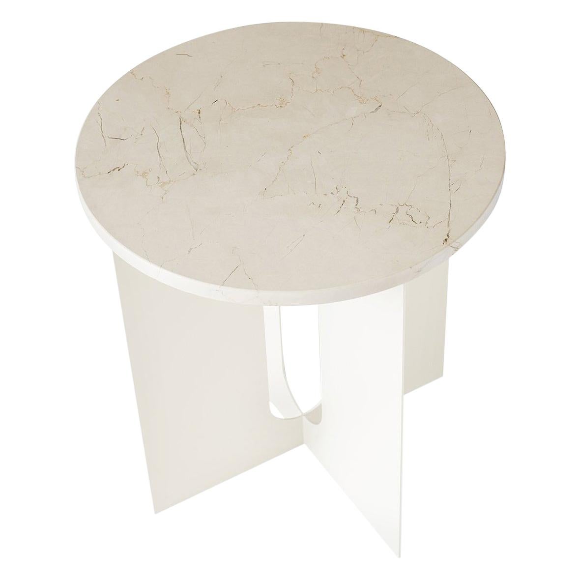 Androgyne Side Table, Steel Base in Ivory, Table Top in Ivory Marble For Sale