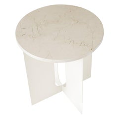 Androgyne Side Table, Steel Base in Ivory, Table Top in Ivory Marble