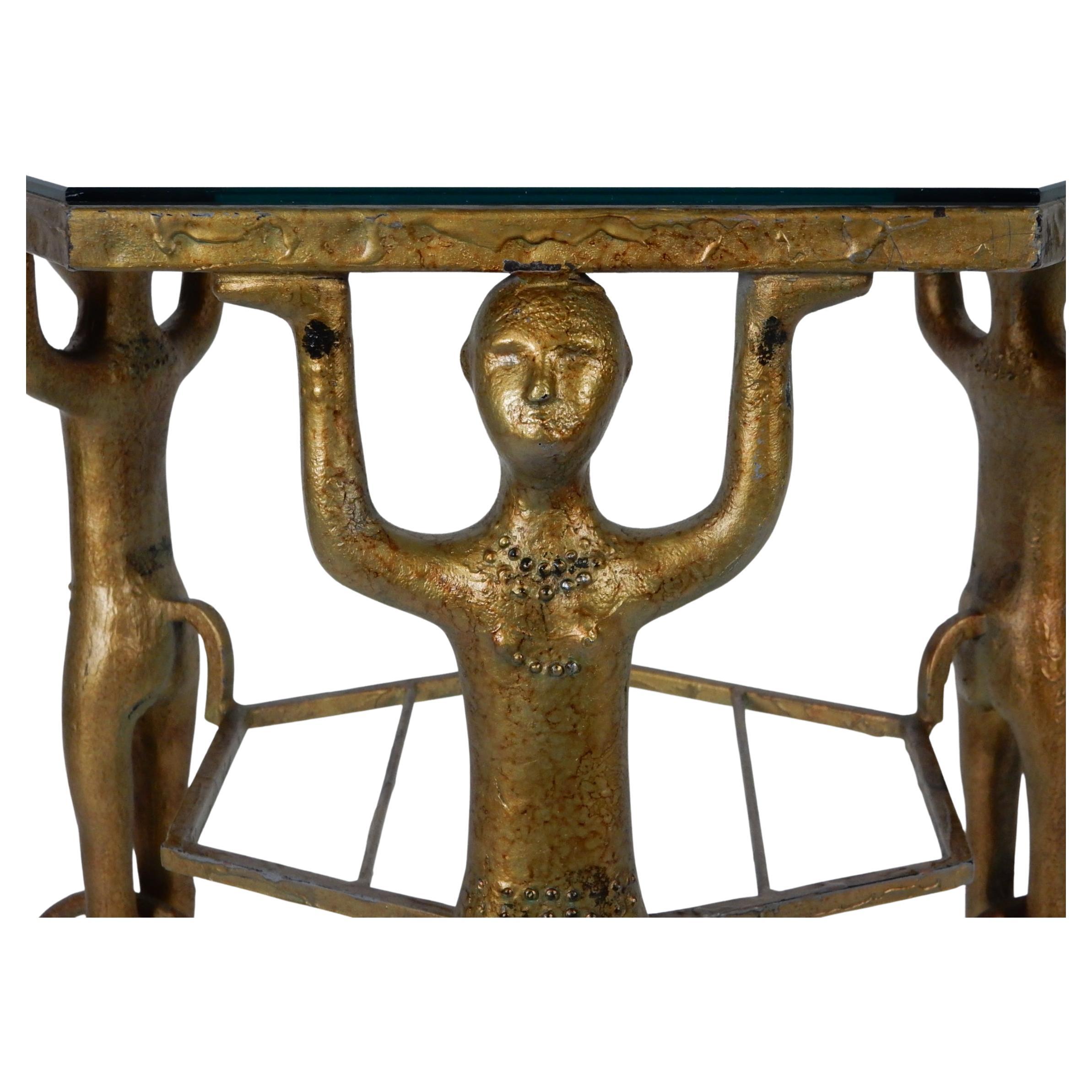 Mid-Century Modern Androgynous Figural Cast Iron Gueridon Table after Alberto Giacometti For Sale