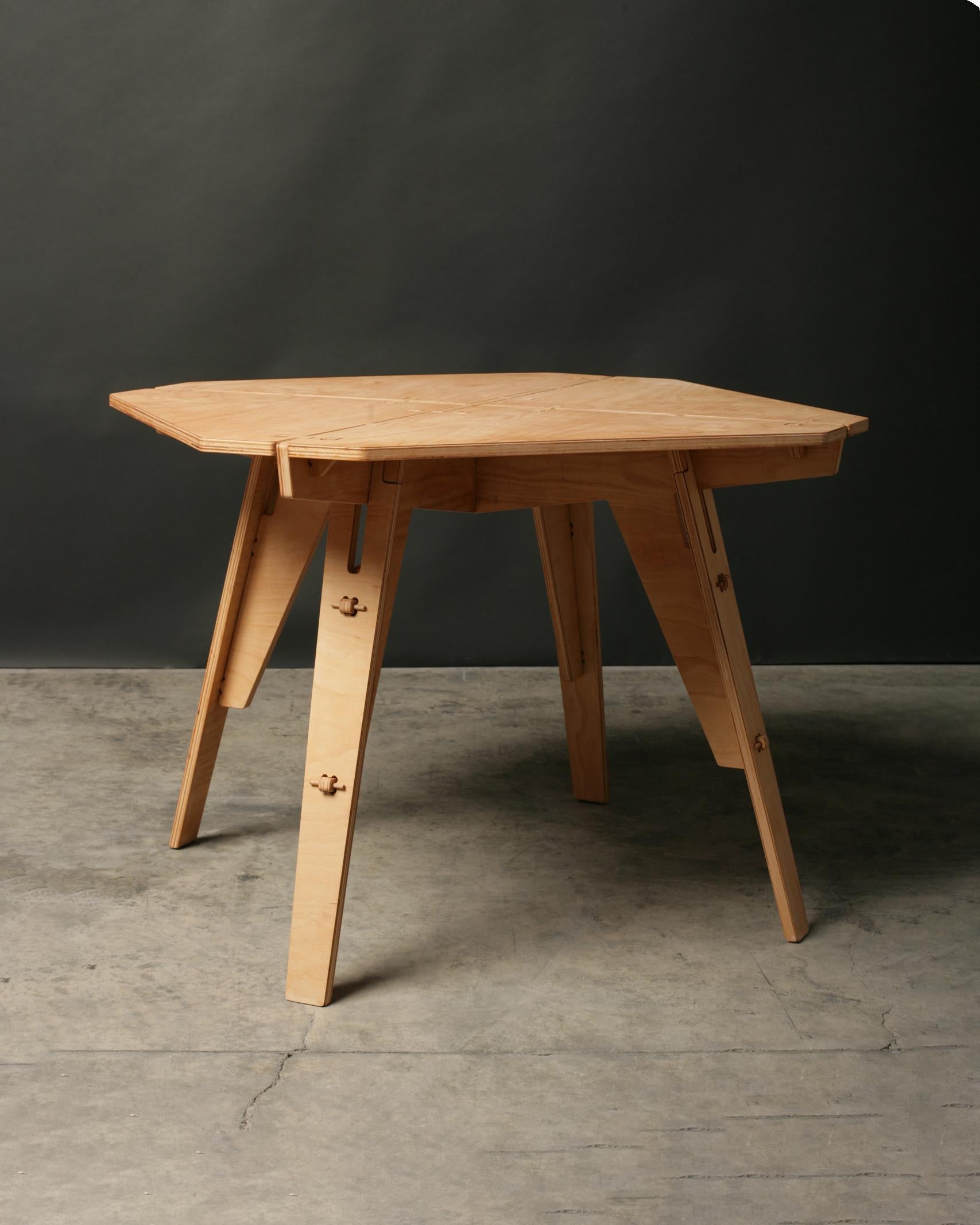 Bulgarian 'Android' table unique ready-to-assemble, ultra flat-pack, birch plywood table For Sale