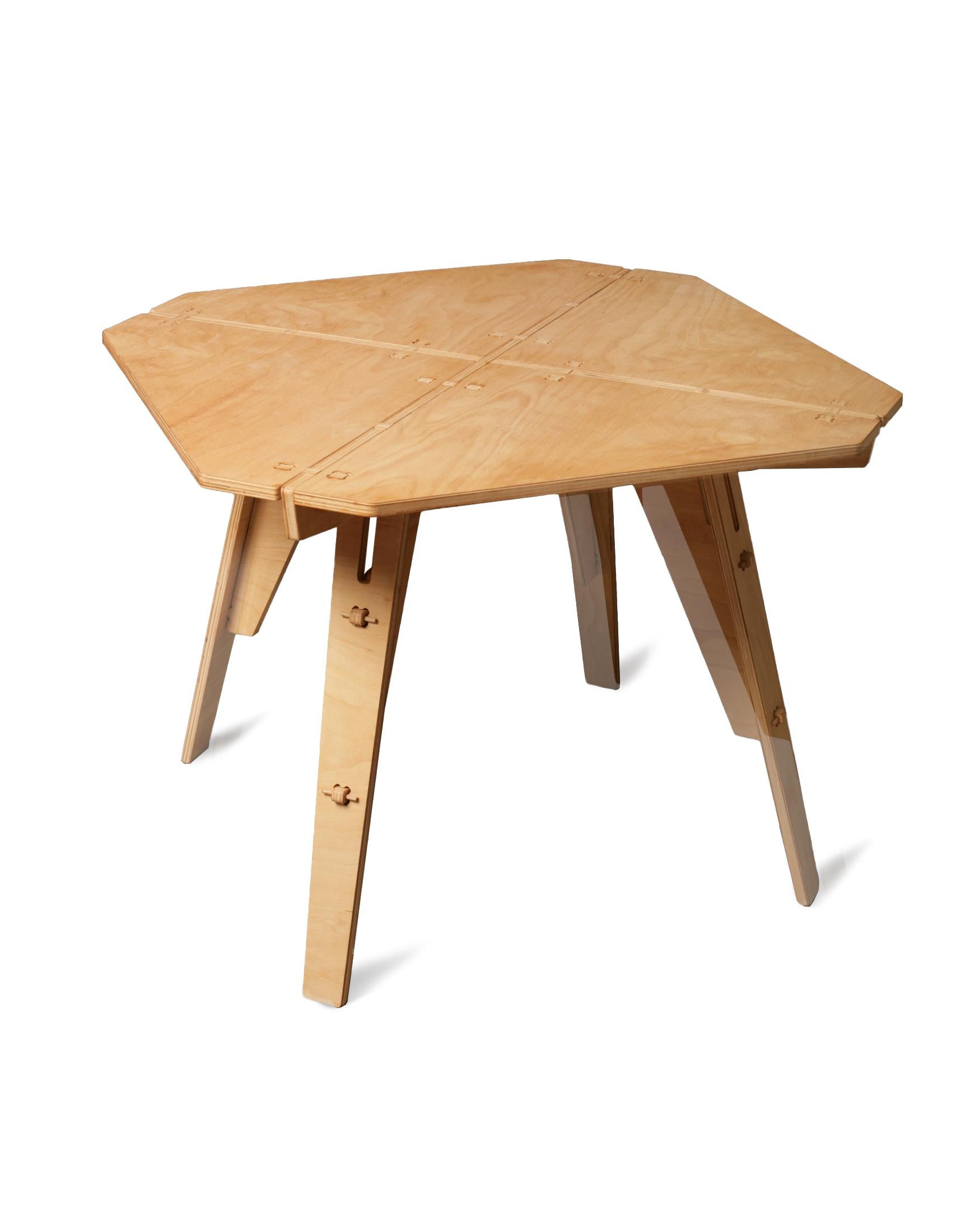 Contemporary 'Android' table unique ready-to-assemble, ultra flat-pack, birch plywood table For Sale