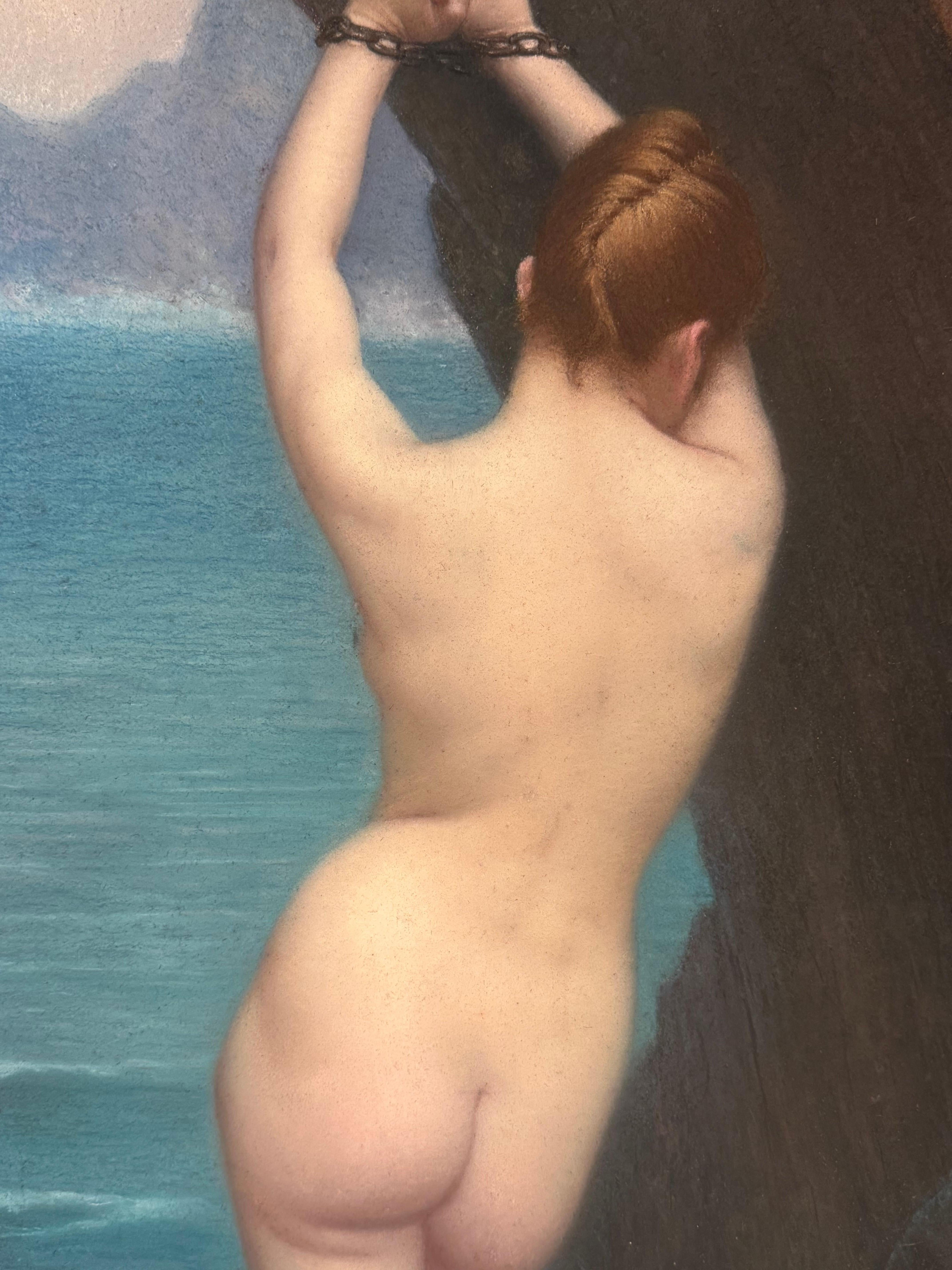 Peint à la main Andromède enchaînée au rocher, A. Barrè, vers 1900 en vente