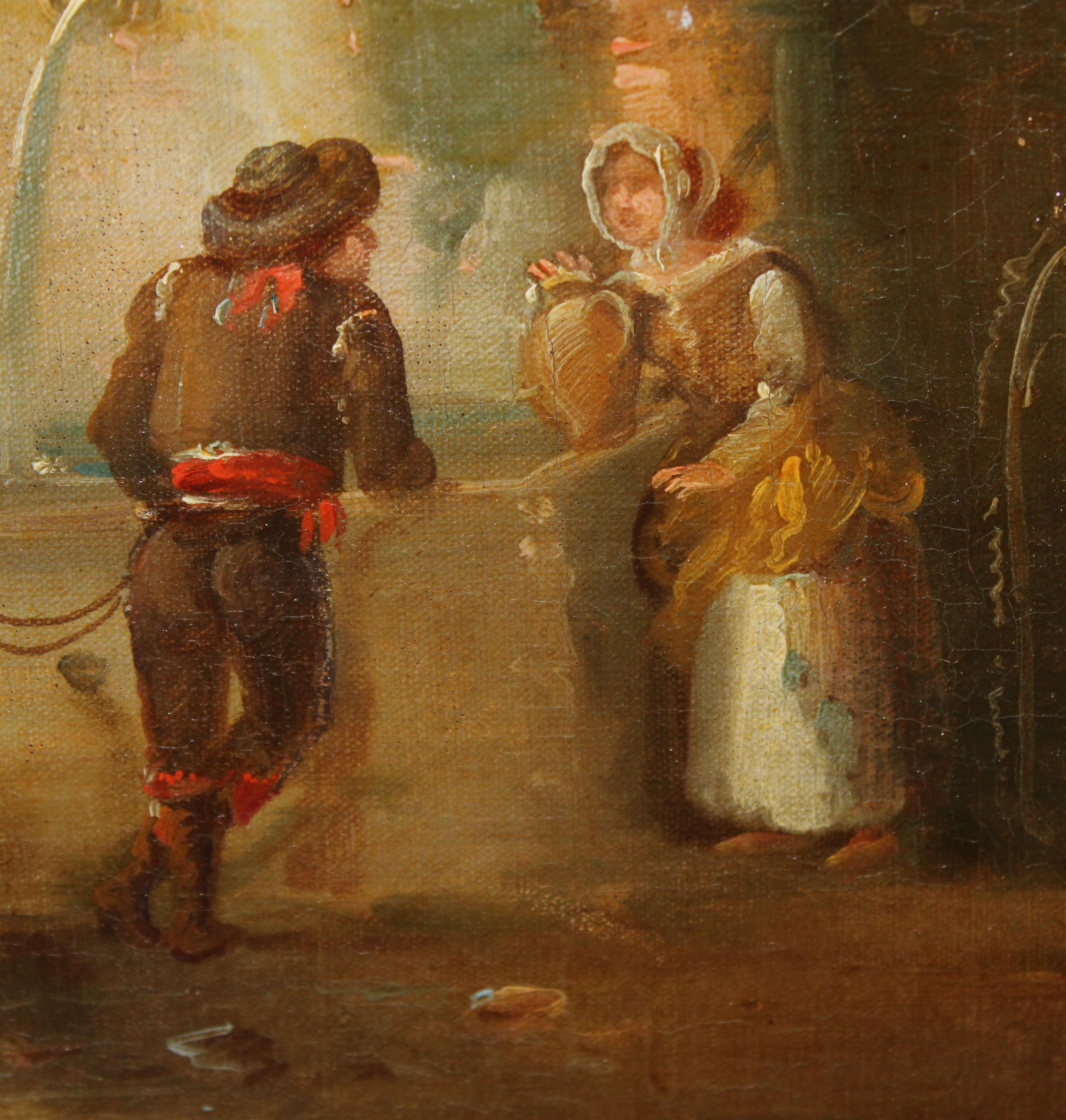 Óleo sobre tela - Viajeros y campesinos junto al pozo im Angebot 6