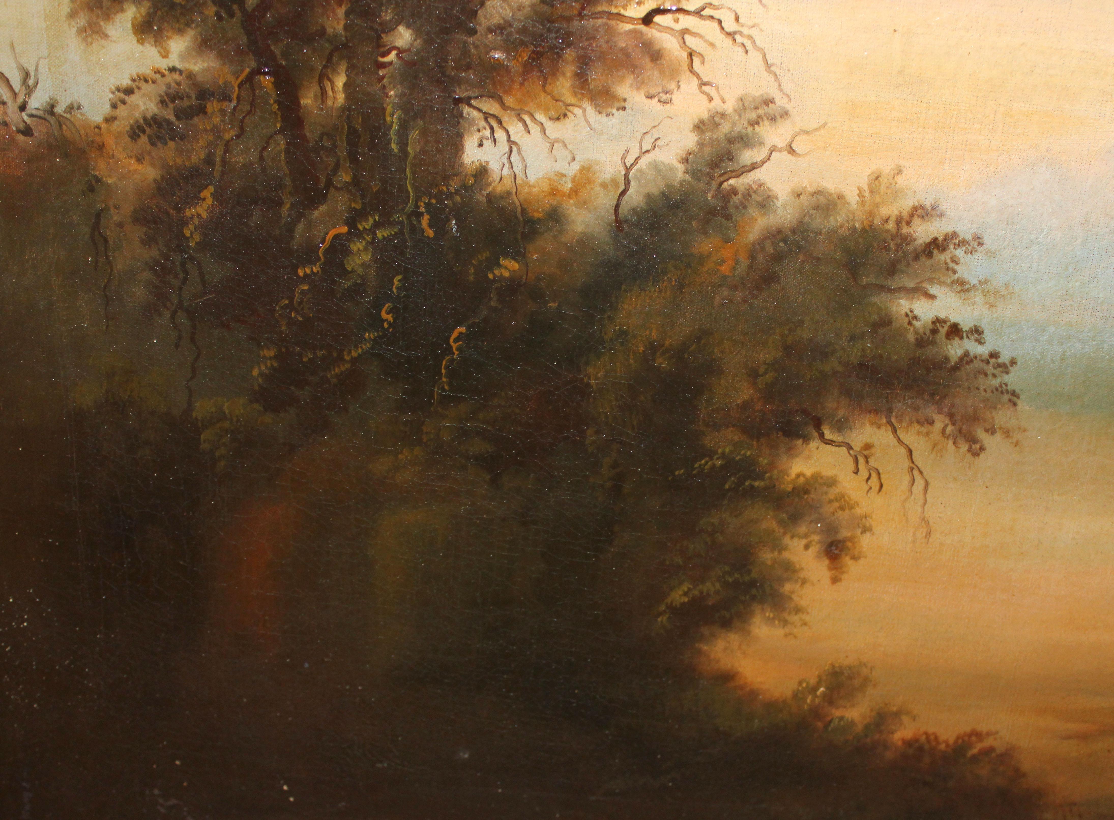 Óleo sobre tela - Viajeros y campesinos junto al pozo im Angebot 8