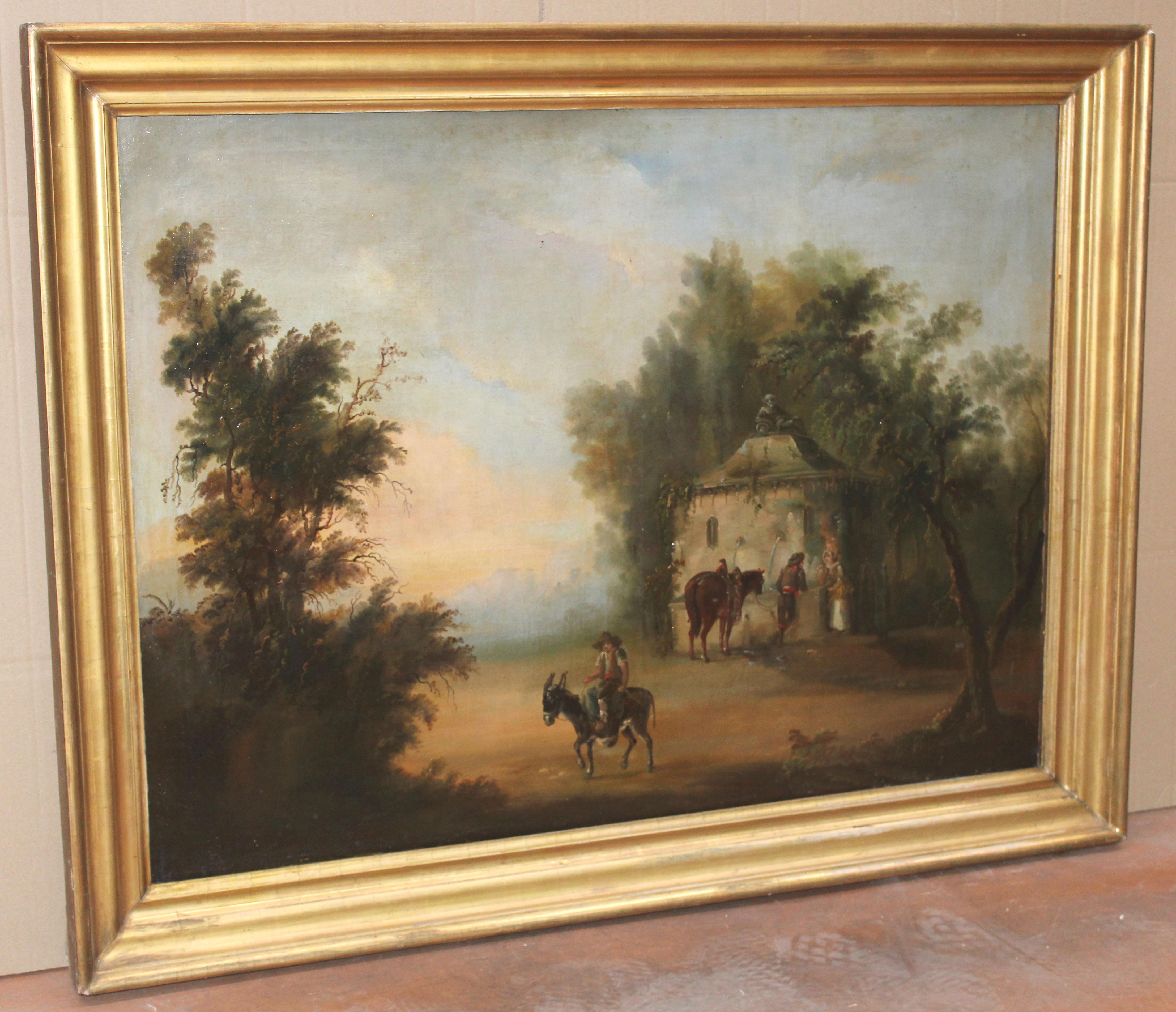 Óleo sobre tela - Viajeros y campesinos junto al pozo (Braun), Landscape Painting, von Andrés Cortés y Aguilar (circle)