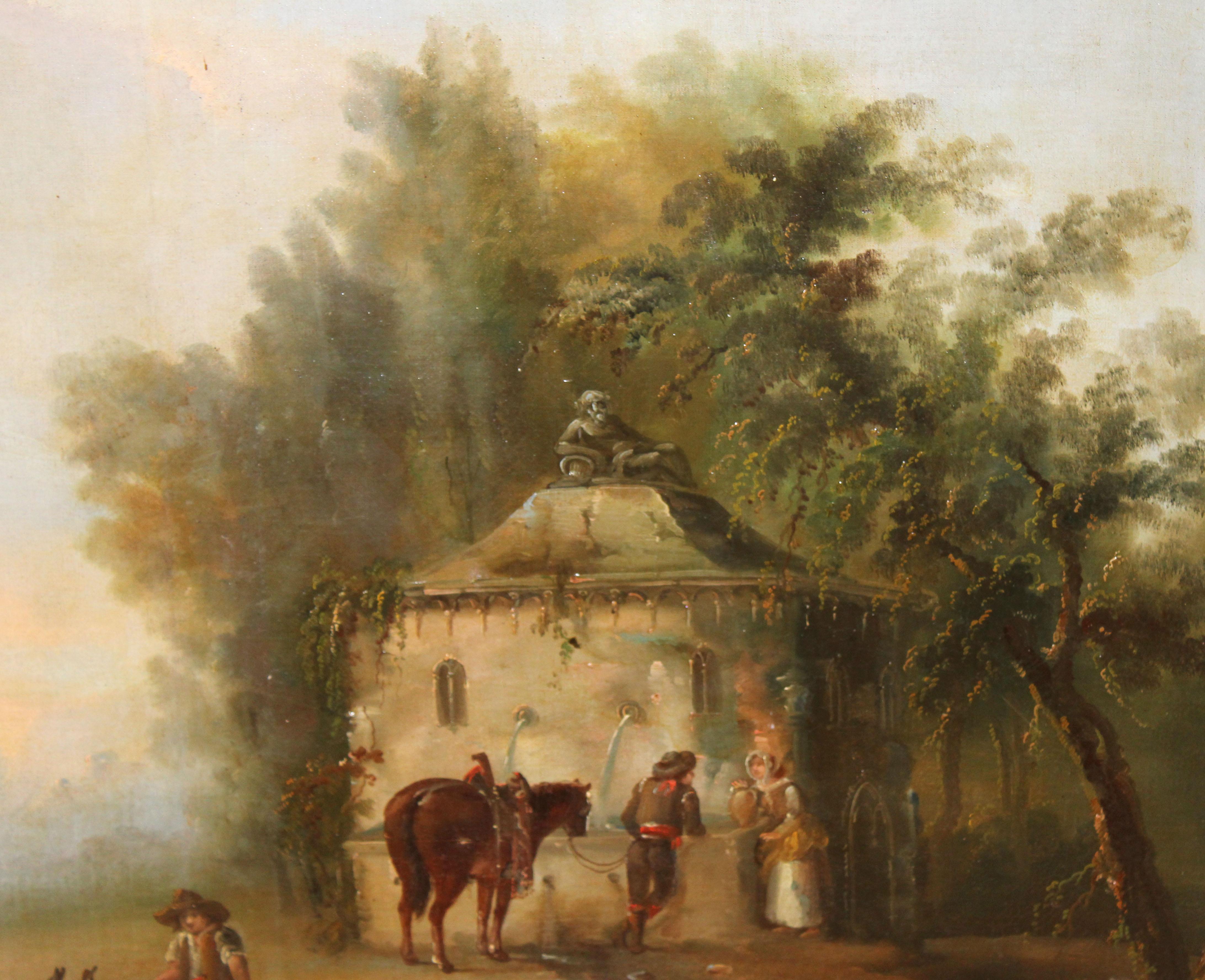 Óleo sobre tela - Viajeros y campesinos junto al pozo im Angebot 1